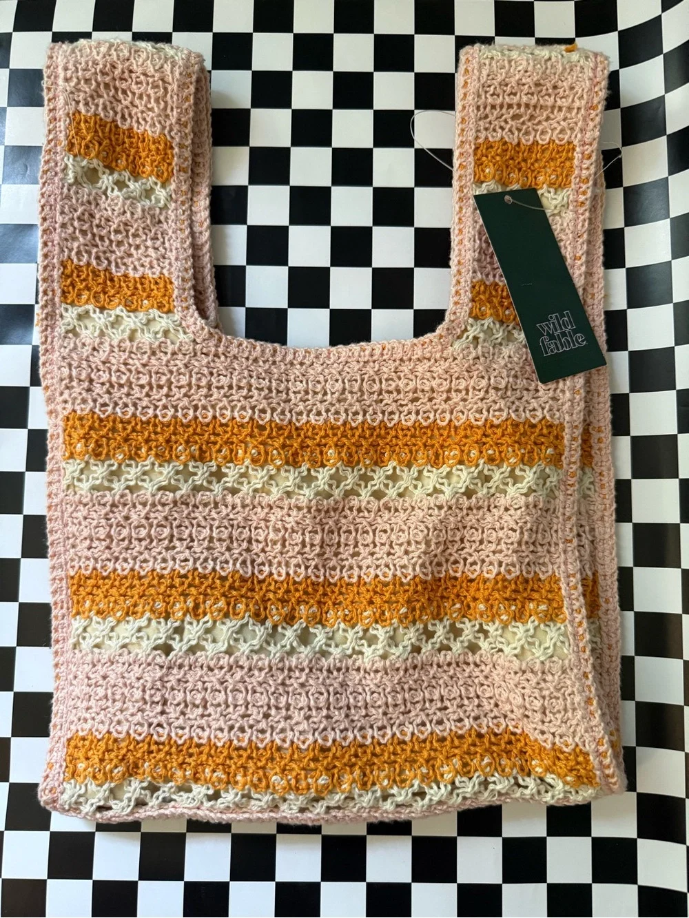 wild fable Pink, Yellow & Cream Crochet Shoulder Bag